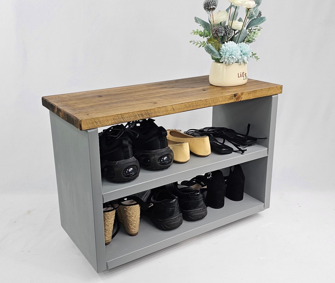 Custom Solid Wood Shoe Rack Bench: Farrow & Ball Colors, Coat Rack ...