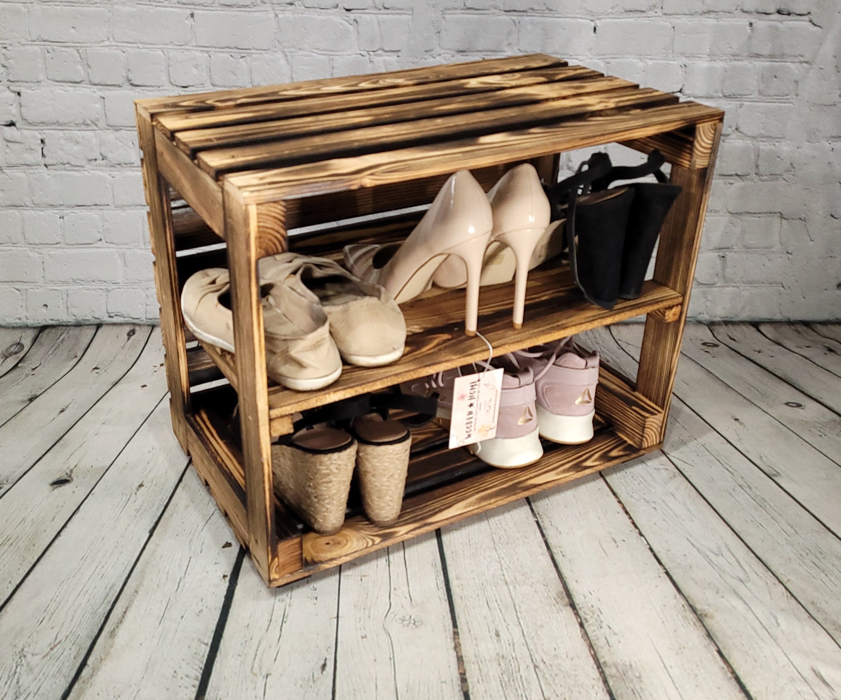 Rustic Wooden Crate Shoe Rack farmhouse Log Storage Etsy UK