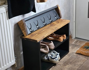 Sturdy wooden shoe rack entryway bench with width from 50cm to 120cm,available in 18 colours