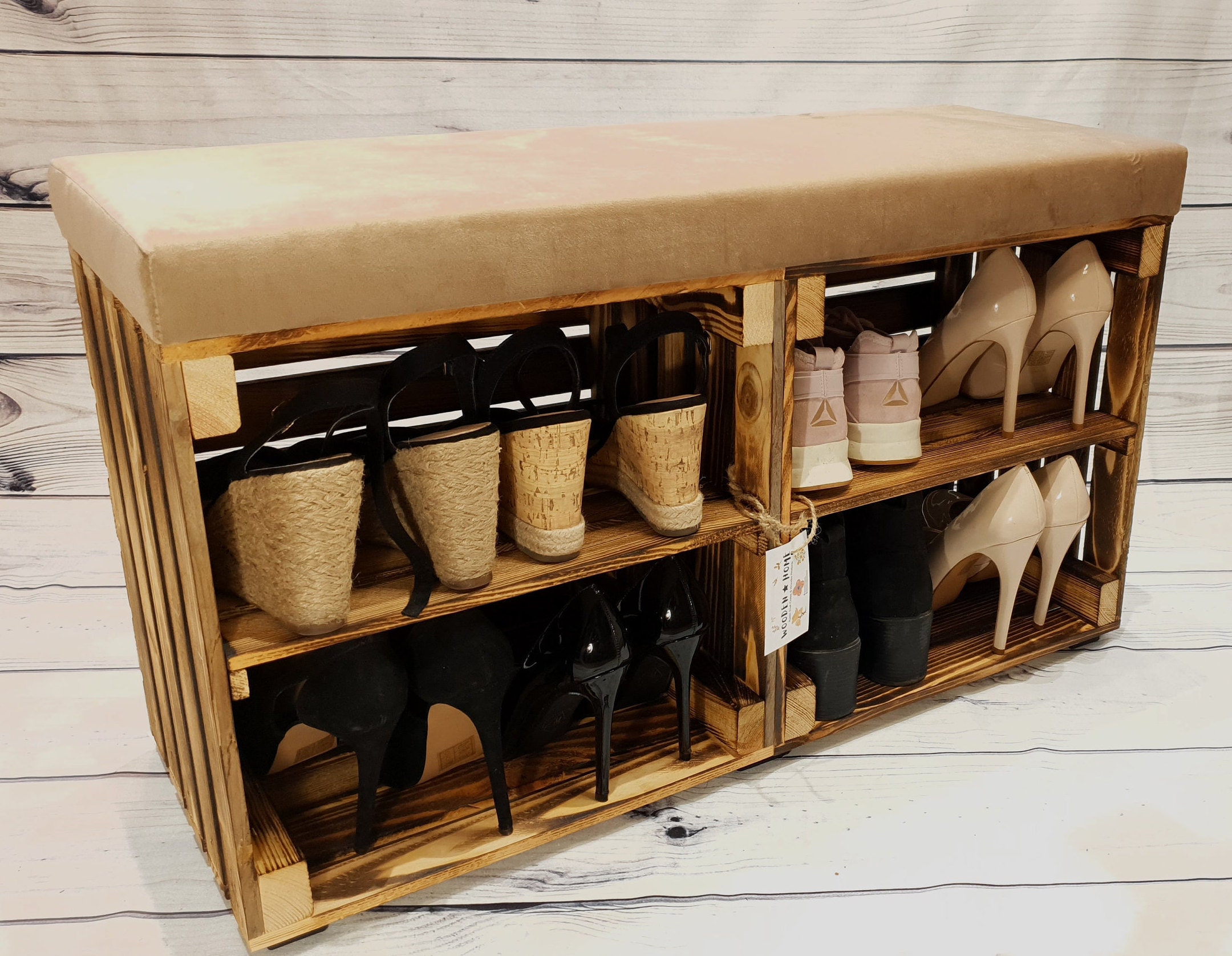Wooden Crates 80 cm shoe rack storage with Seat shoe storage Etsy