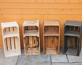 Tall Rustic Wooden Crate with Shelf: Narrow Bedside Table