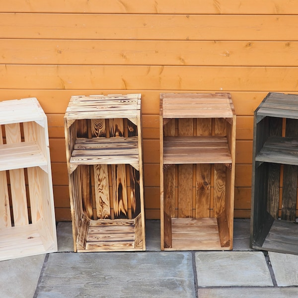Tall Rustic Wooden Crate with Shelf: Narrow Bedside Table