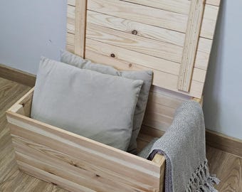 Solid Wood Storage Box with Lid, Rustic Blanket Chest, Toy Box, Wooden Crate, Storage box