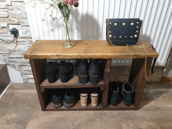 Bespoke Solid Rustic Shoe Bench Farmhouse Shoe Rack Handmade Rustic Bench  Housewarming Gift Shoe Storage Entryway Shoe Rack 