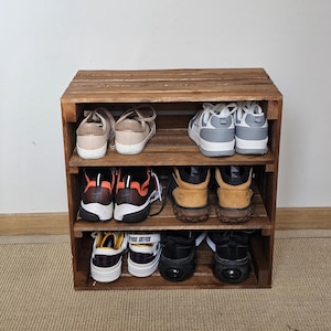 Rustic wooden shoe rack suitable for porch, mudroom or bedroom