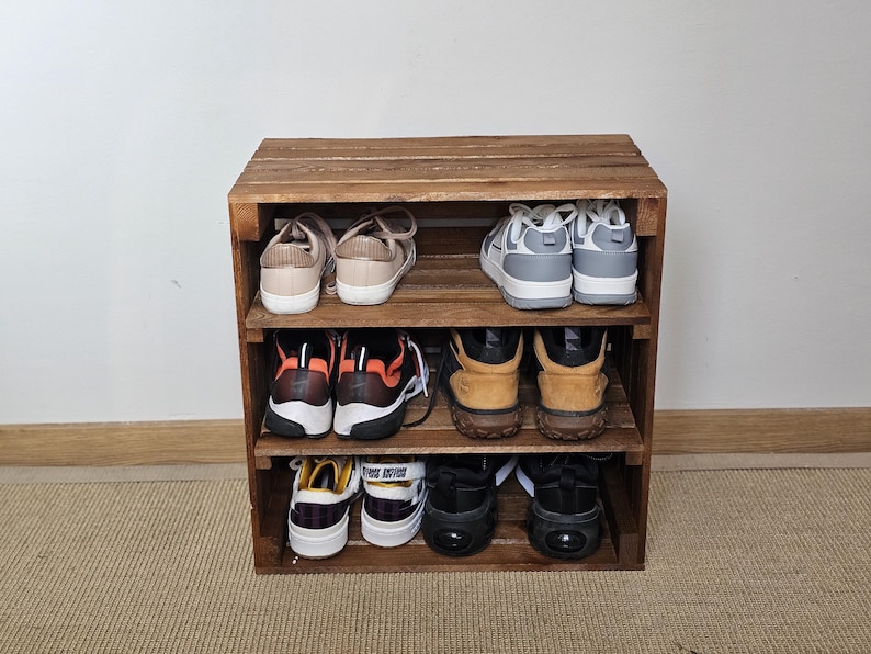 Rustic wooden shoe rack suitable for porch, mudroom or bedroom