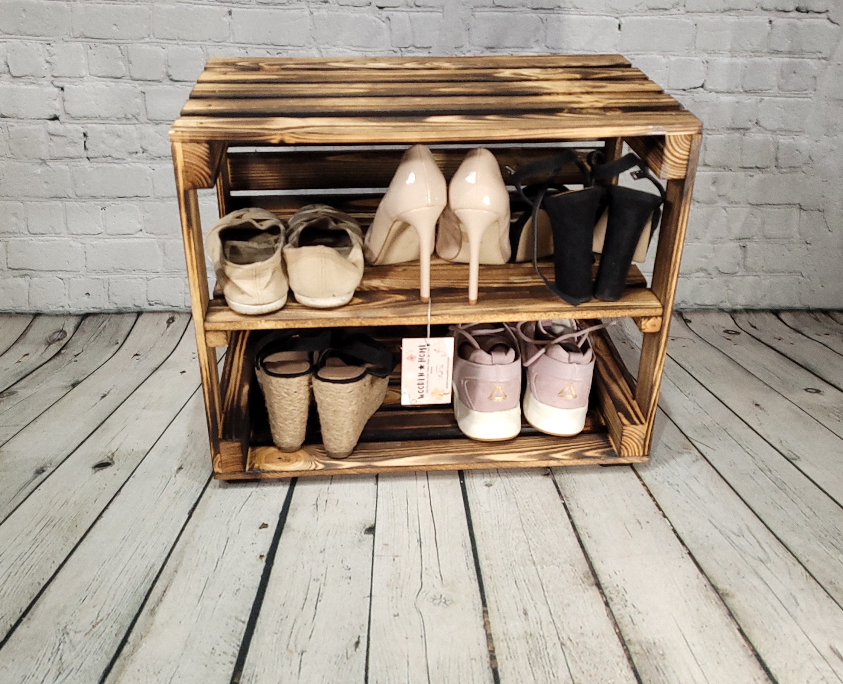 Rustic Wooden Crate Shoe Rack farmhouse Log Storage Etsy UK