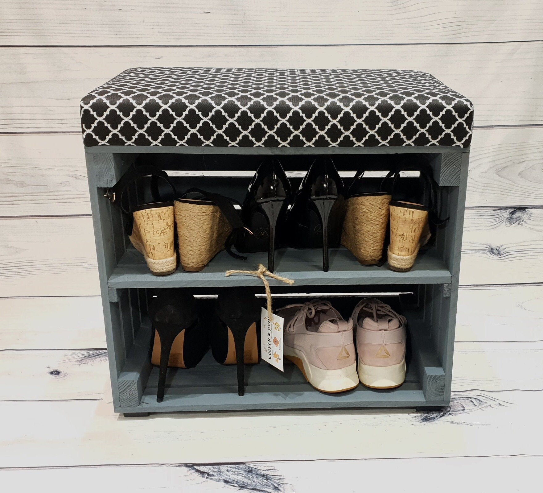 Wooden Crate Shoe Rack with Seat Shoe Box with Upholstered Etsy