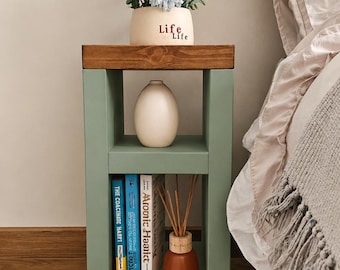 Handmade Scandinavian Wood Bedside Table: Small End Table with Shelf
