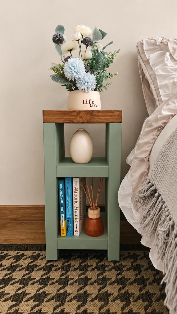 Handmade Scandinavian Wood Bedside Table: Small End Table with Shelf