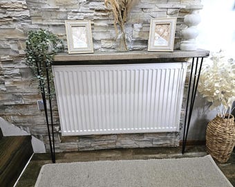 Rustic Radiator Cover: Handmade Narrow Console Table with Hairpin Legs