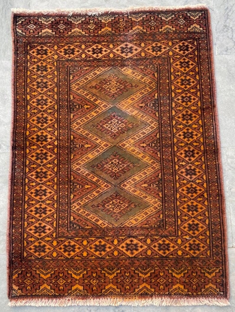3x2 Feet,Vintage Afghan rug,Turkish rug,Small Rug,Hand knotted rug,Medallion rug,Oushak Design Rug,88x62 cm,Free Shipping