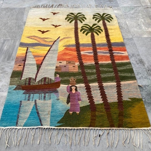 3x5 Feet,Vintage Turkish Kilim,Pictorial Rug,Hand Woven Kilim,home Decor Rug, Floor Kilim,Handmade Kilim,148x103 Cm, Free Shipping main image 2