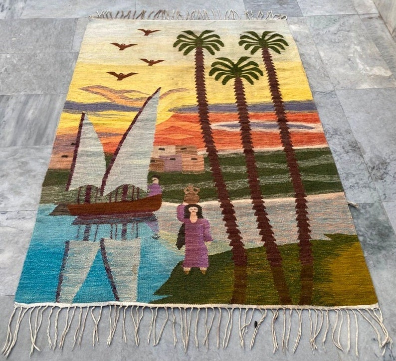 3x5 Feet,Vintage turkish Kilim,Pictorial Rug,Hand woven kilim,home decor rug, floor kilim,Handmade Kilim,148x103 cm, Free Shipping