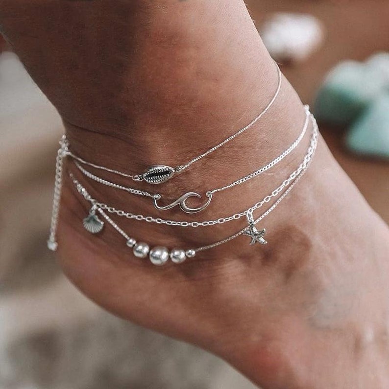 4 pcs Anklet Set Boho Anklet Set Bohemian Anklet Set Shell Etsy