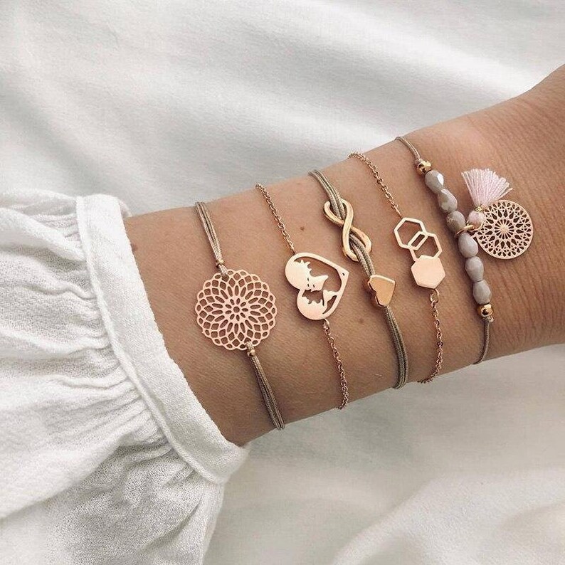 Friend Gift Love Infinity Charm Heart Map Tassel Women Gift 6 pcs Bracelet Set Boho Bracelet Set Wife Gift Bohemian Bracelet Set