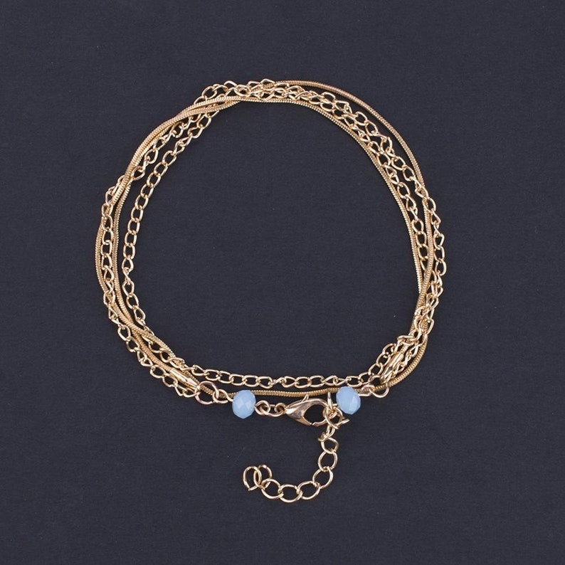 Blue Faceted Beads Friend Gift Snake Chain Anklet Girlfriend Gift Bohemian Anklet Set Double Layer Anklet Set Boho Anklet Set