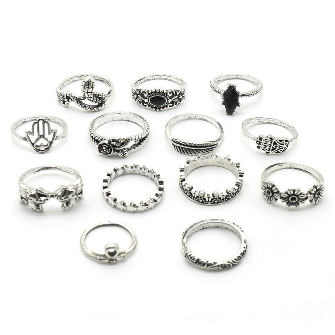 13 Pcs Sliver Ring Set Boho Ring Set Bohemian Ring Set Etsy