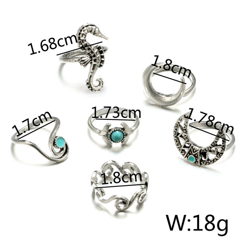 6 Pcs Silver Ring Set Turquoise Ring Boho Ring Set Bohemian Etsy