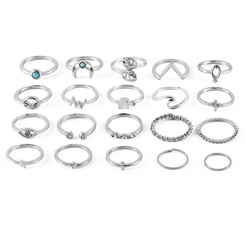 20pcs Silver Ring Set Boho Ring Set Bohemian Ring Set | Etsy