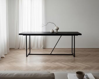 BLACK LORD Table |   burnt OAK |  Handmade, 4 cm, black frame, solid, oiled top