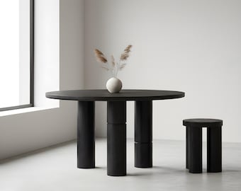 Japanese Night – Round Black Oak Table |  Dining Table | Solid Burned Oak | Handmade Minimalist Furniture by IDECHA