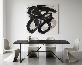Modern oak dining table DARK CHARACTER| Handmade, black frame, oiled top, minimalist style