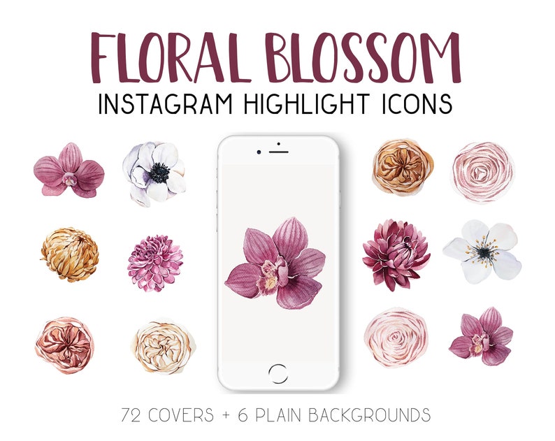 78 Watercolour Floral Blossom Instagram Story Highlight Icons Instant Download Art Collectibles Prints Vadel Com