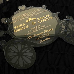 Carriage Quinceañera Acrylic Invitation, UV Printed and Foil-Pressed Sweet Sixteen Invite, Unique Quinceañera Invitation, Princess Invite