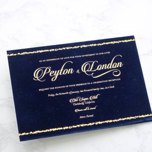 Velvet Invitation With Foil Press, Hot Foil Pressed Velvet Invitations, Many Velvet Color Options Available, Foil Engraved Velvet Invitation