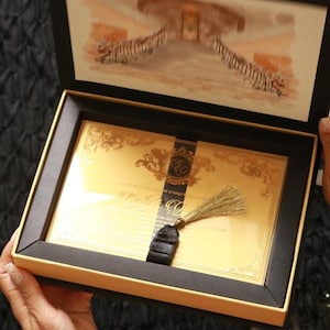 Black and Gold Premium Paper Luxury Boxes with Acrylic Invitations, Foil Pressed Premium Boxes with Invites, Custom Boxes With Ribbons