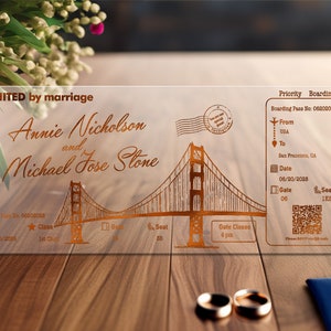 Convite de acrílico para embarque na ponte de São Francisco, folha prensada, envelopes premium, convites para casamento no destino | My Lovely Store