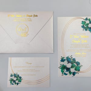 Foil Stamped Premium Paper Wedding Invitation Suite with Matching Design RSVP Cards, Personalized Hot Foil Stamped Wedding Invitations