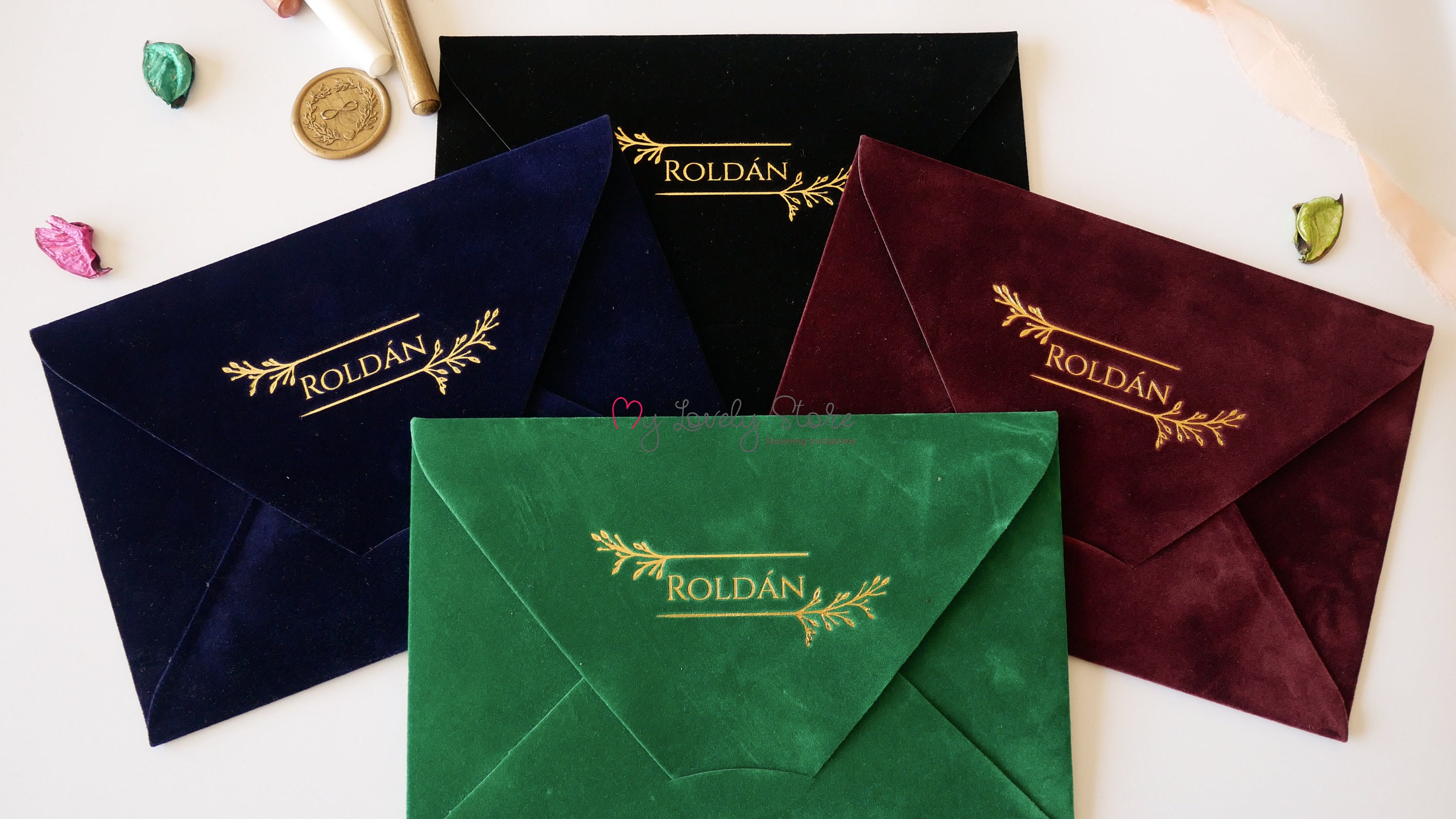 Velvet Envelopes with Monogram Foil Engraving Luxury Wedding Etsy