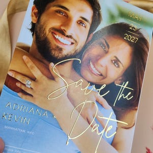 Photo Save the Date met goudfolie – Gepersonaliseerde trouwkaart – Modern elegant portretontwerp – Aangepaste kaart voor koppels