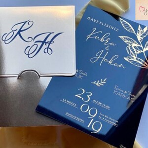 Unique Black Acrylic Wedding Invitation, Floral Elegant Handmade Invite, Premium Gold Envelope, Gold Foil Engraved Invitation