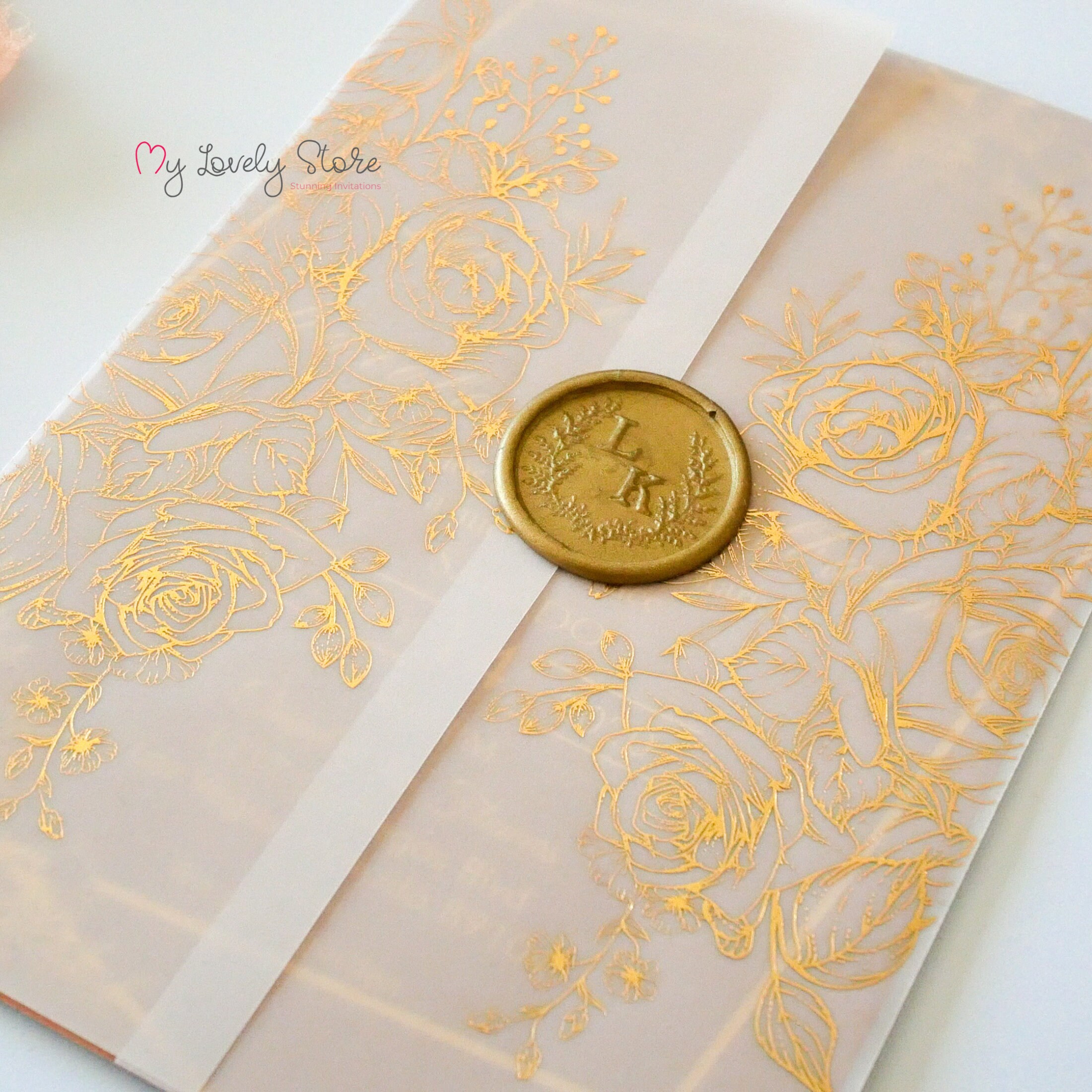 Floral Design Gold Foil Vellum Jackets With Custom Design Wax Etsy UK