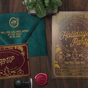 Acrylic Holiday Cards, Unique Celebration Cards, Clear Christmas Invites, Unique Holiday Cards, CHOOSE Design & Foil Color | My Lovely Store
