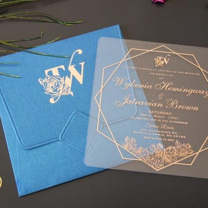 Elegant Clear Acrylic Wedding Invitation Set, Luxury Clear Wedding Invitation, Custom Transparent Invitation, Foil Embellished Envelope