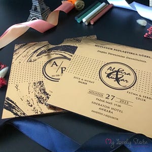 Unique and Luxurious Gold Wedding Invitation, Modern Design Foil Stamped Initials On the Sleeve, Thick and Heavy Invitation With Hot Foil