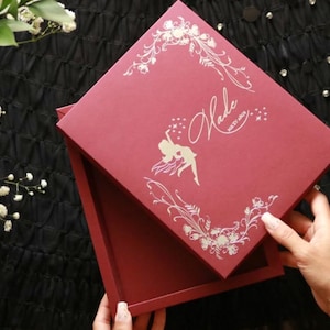 Burgundy Invitation Box with Silver Foil Pressed Design, Quinceañera Invitation Box, Premium and Customizable Invitation Boxes in Many Color