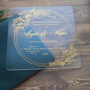 Unique Acrylic Wedding Invitations, Luxury Clear Wedding Invitation, Custom Transparent Invitation, Elegant Real Gold Foil, Custom Invites image 1