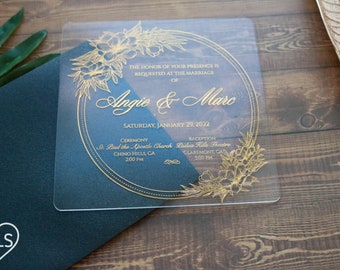 Unique Acrylic Wedding Invitations, Luxury Clear Wedding Invitation, Custom Transparent Invitation, Elegant Real Gold Foil, Custom Invites