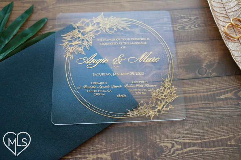 Unique Acrylic Wedding Invitations, Luxury Clear Wedding Invitation, Custom Transparent Invitation, Elegant Real Gold Foil, Custom Invites image 1