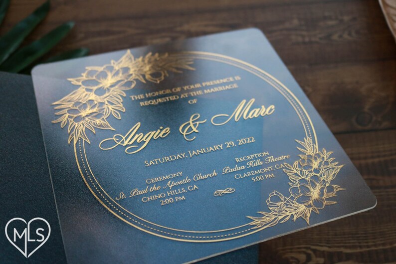 Unique Acrylic Wedding Invitations, Luxury Clear Wedding Invitation, Custom Transparent Invitation, Elegant Real Gold Foil, Custom Invites image 4