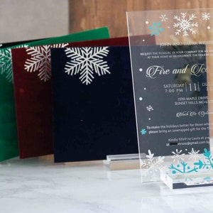 Holiday Invitation Cards, Foil Pressed Acrylic Cards For Holidays, Velvet Envelopes With Foil Press Embellishments, Holiday Invitations