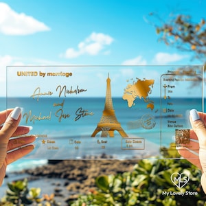 Convites para casamento em Paris, convites exclusivos com design de cartão de embarque em acrílico, elegante folha prensada, a nova atualização para convites para passaporte