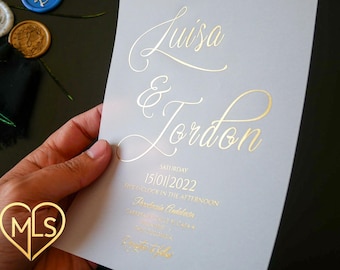 Gold Foil Vellum Wedding Invitation | Translucent Wedding Invite | Clear Wedding Card | Modern Foil-Pressed Vellum Invite | Elegant & Unique