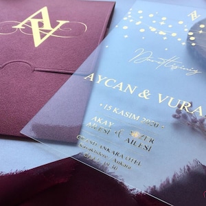 Vertical Clear Acrylic Wedding Invitations, Transparent Wedding Invitations, Unique Wedding Invites, Black Acrylic, Real Foil Engraving