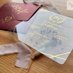 Elegant Red Acrylic Wedding Invitation Set, Luxury Clear Wedding Invitation, Custom Transparent Invitation, Foil Embellished Envelope